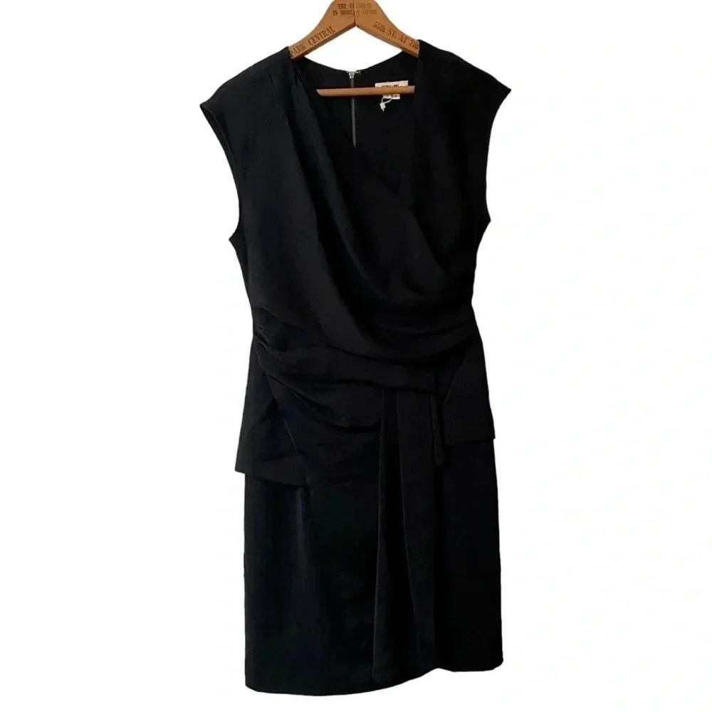 Helmut Lang Black Draped Cowl Neck Ruched Cocktail Dress Size 2
